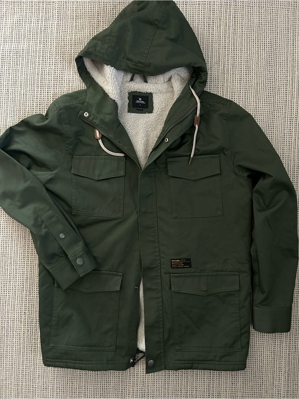 Rip Curl Olive Green Hooded Field Jacket with Sherpa Lining